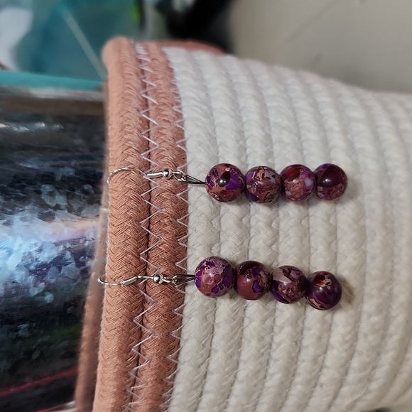 Hand Crafted Jewelry - Hand Crafted Agate Multicolored Round Beads 925 Hardware Earrings